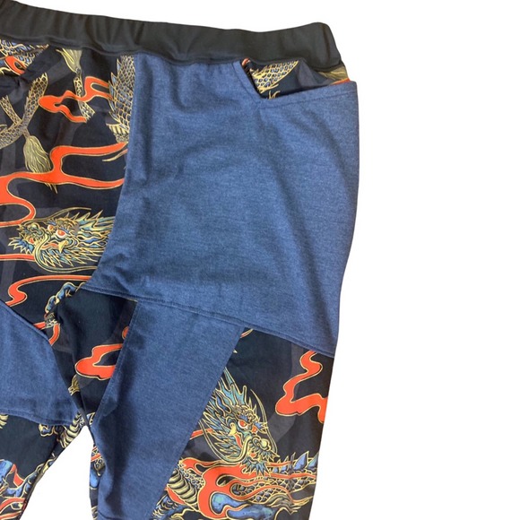 1 of 1 Reworked Dragon Pants, Joggers. Elastic waistband, dragon print, gold - Picture 2 of 7